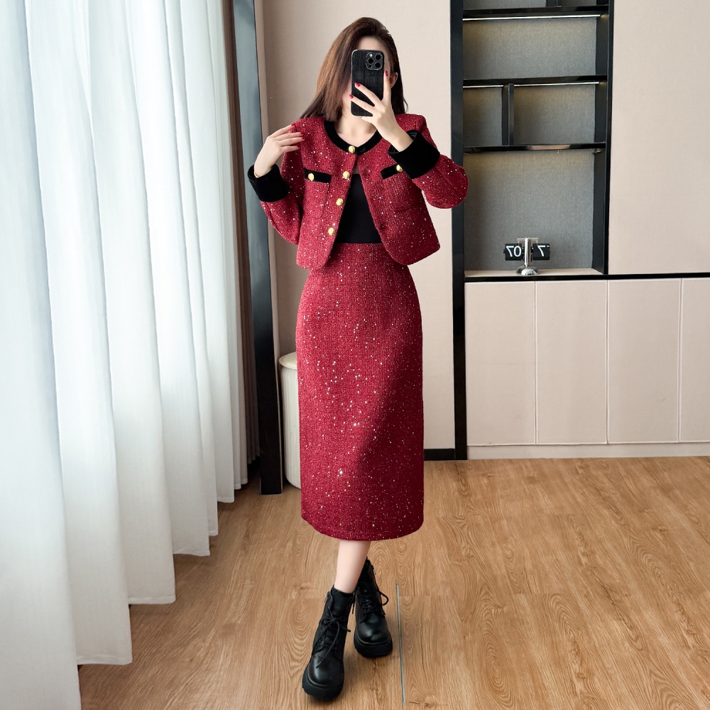 Package hip long skirt plus cotton coat 2pcs set for women