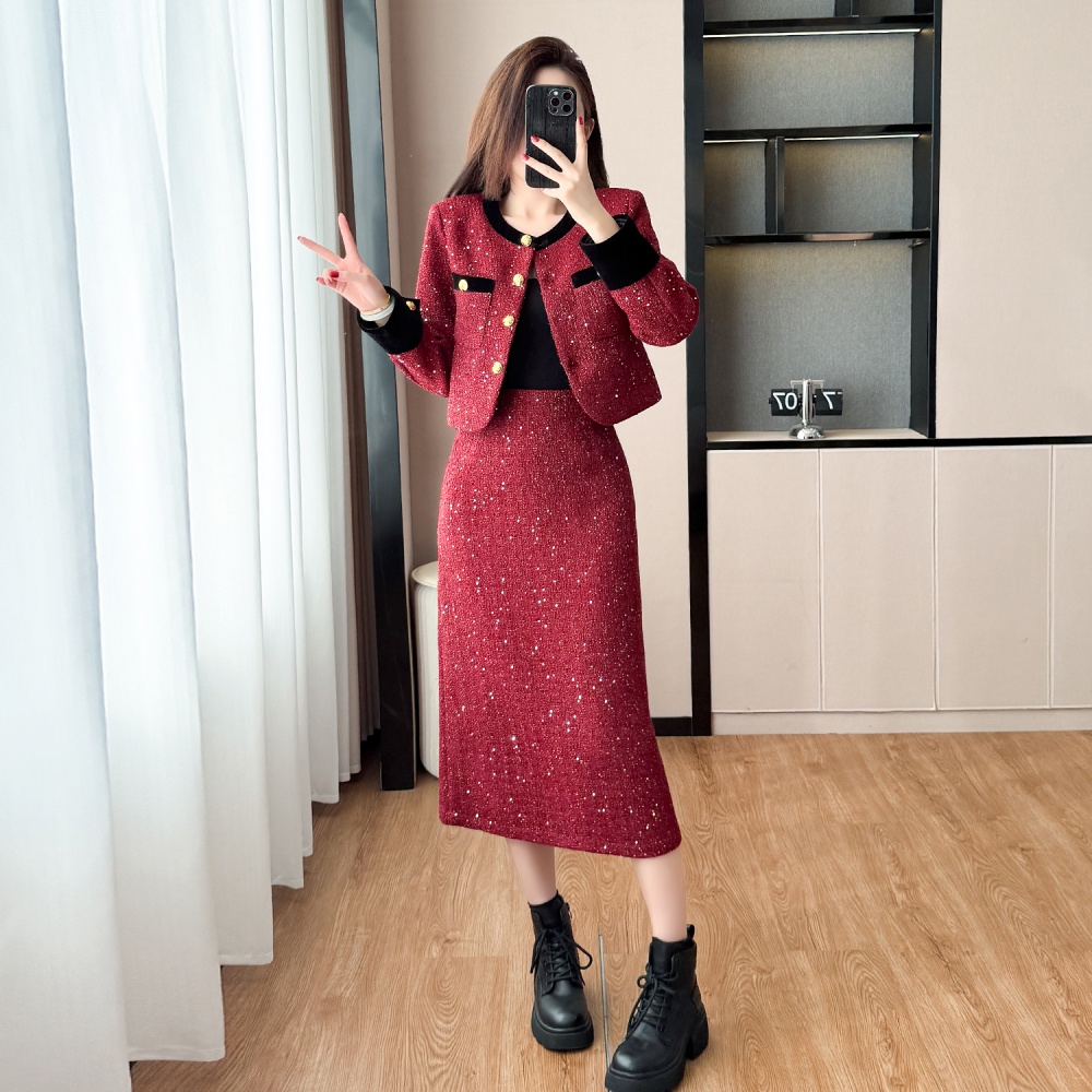 Package hip long skirt plus cotton coat 2pcs set for women