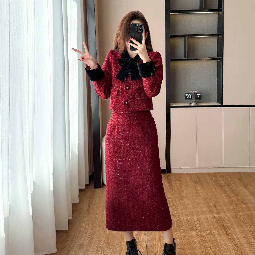 Autumn and winter slim skirt 2pcs set for women