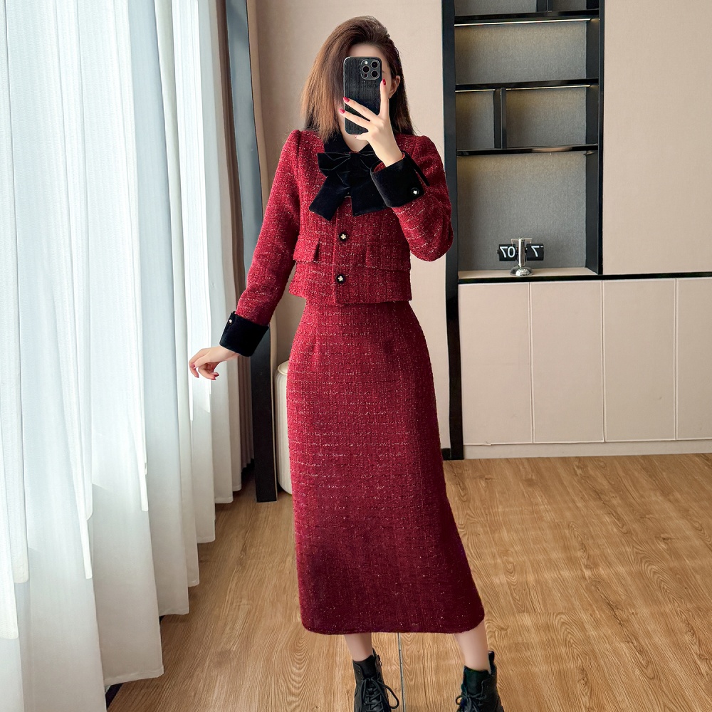 Autumn and winter slim skirt 2pcs set for women