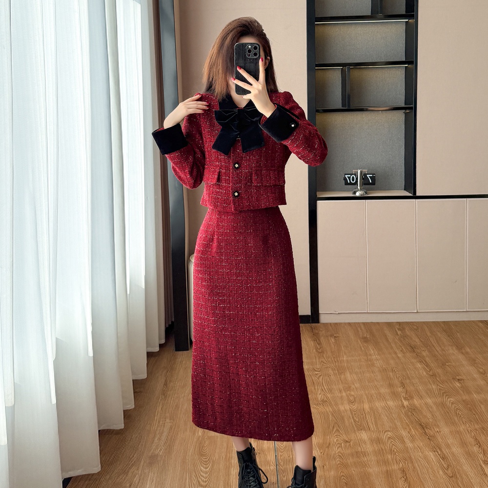 Autumn and winter slim skirt 2pcs set for women