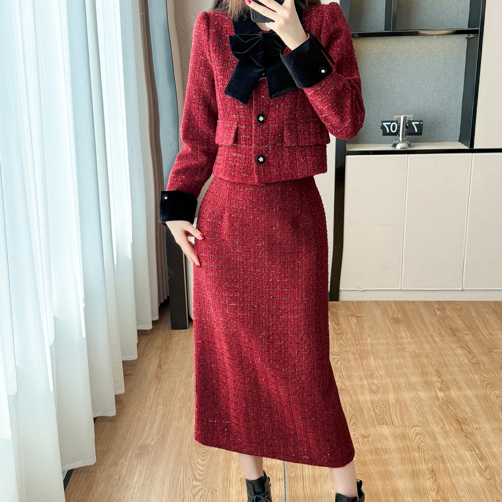 Autumn and winter slim skirt 2pcs set for women