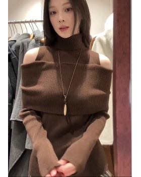 Strapless knitted high collar tops for women