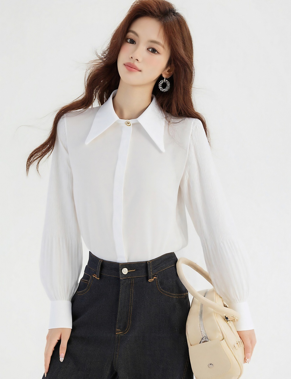 Autumn chiffon shirt organ tops for women