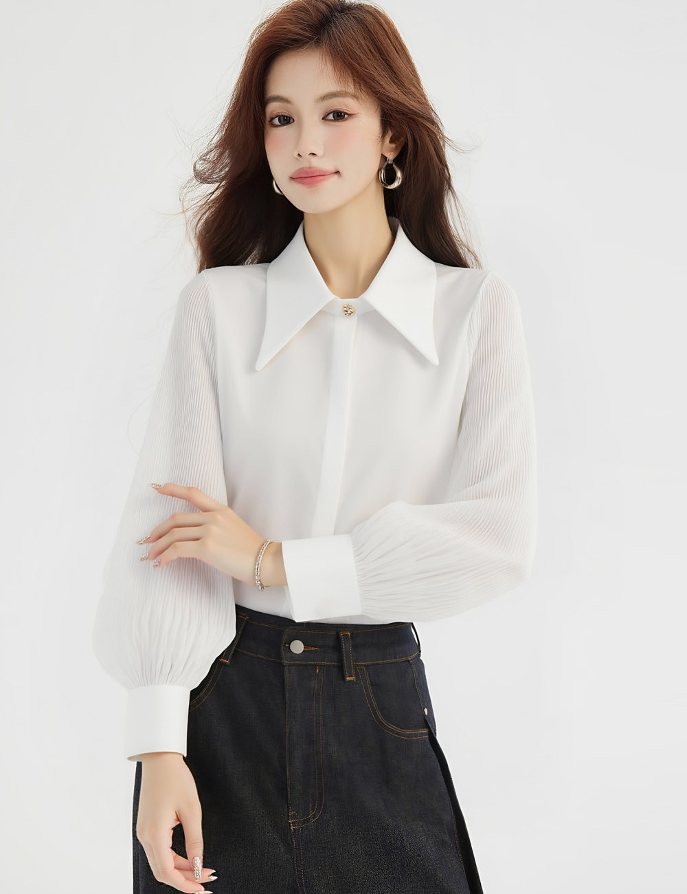 Autumn chiffon shirt organ tops for women