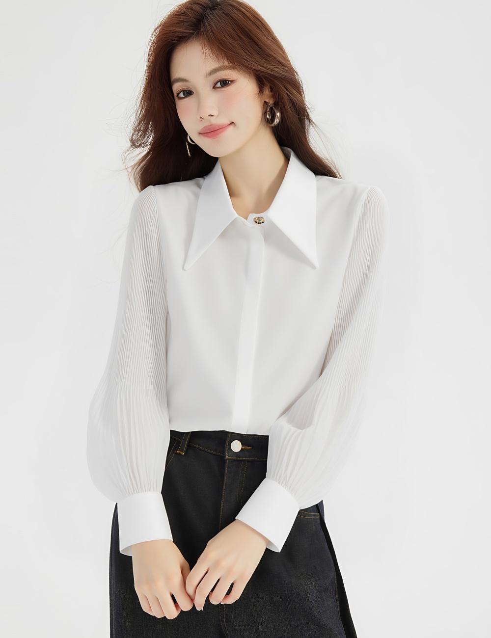 Autumn chiffon shirt organ tops for women