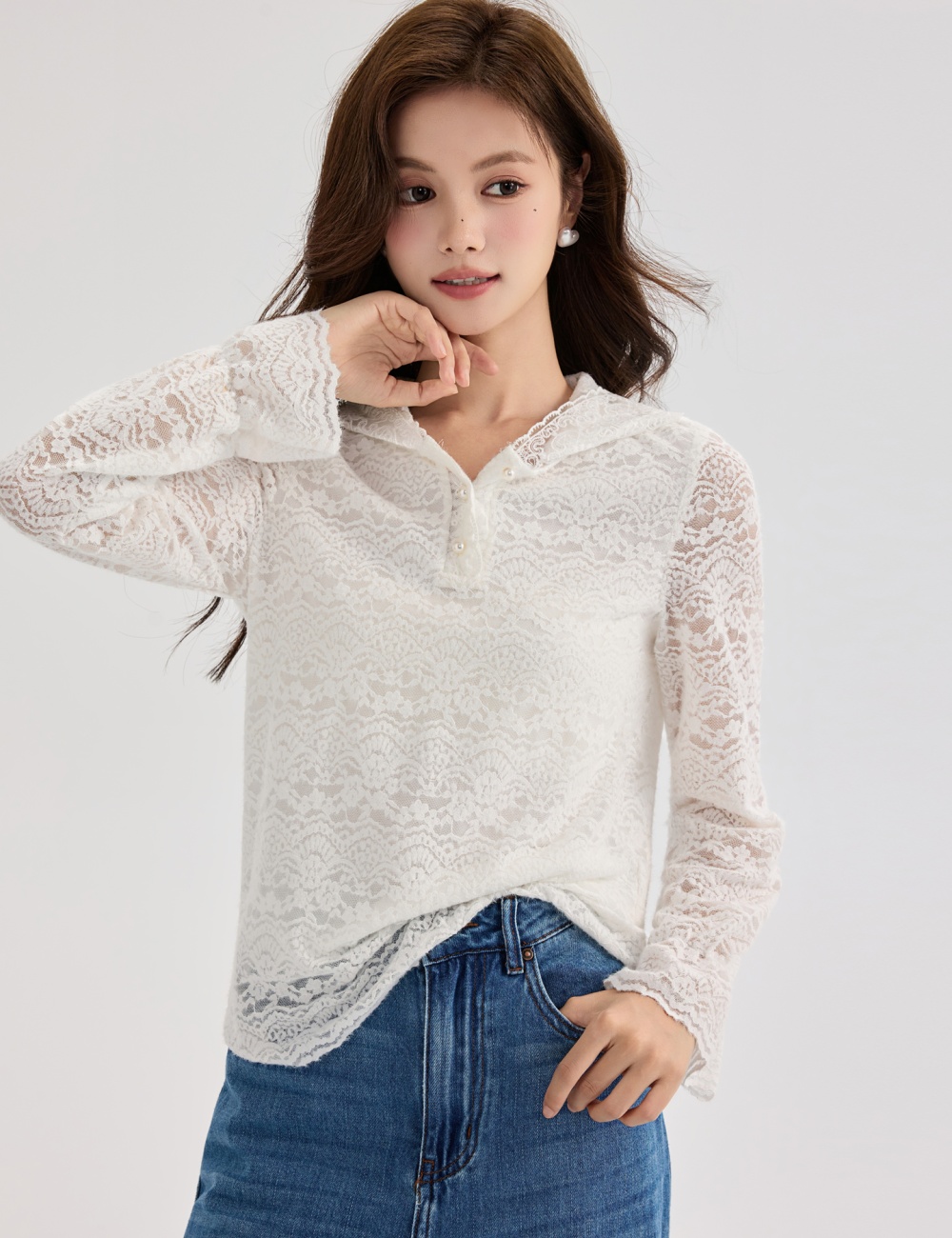 Lace loose tops temperament France style shirts