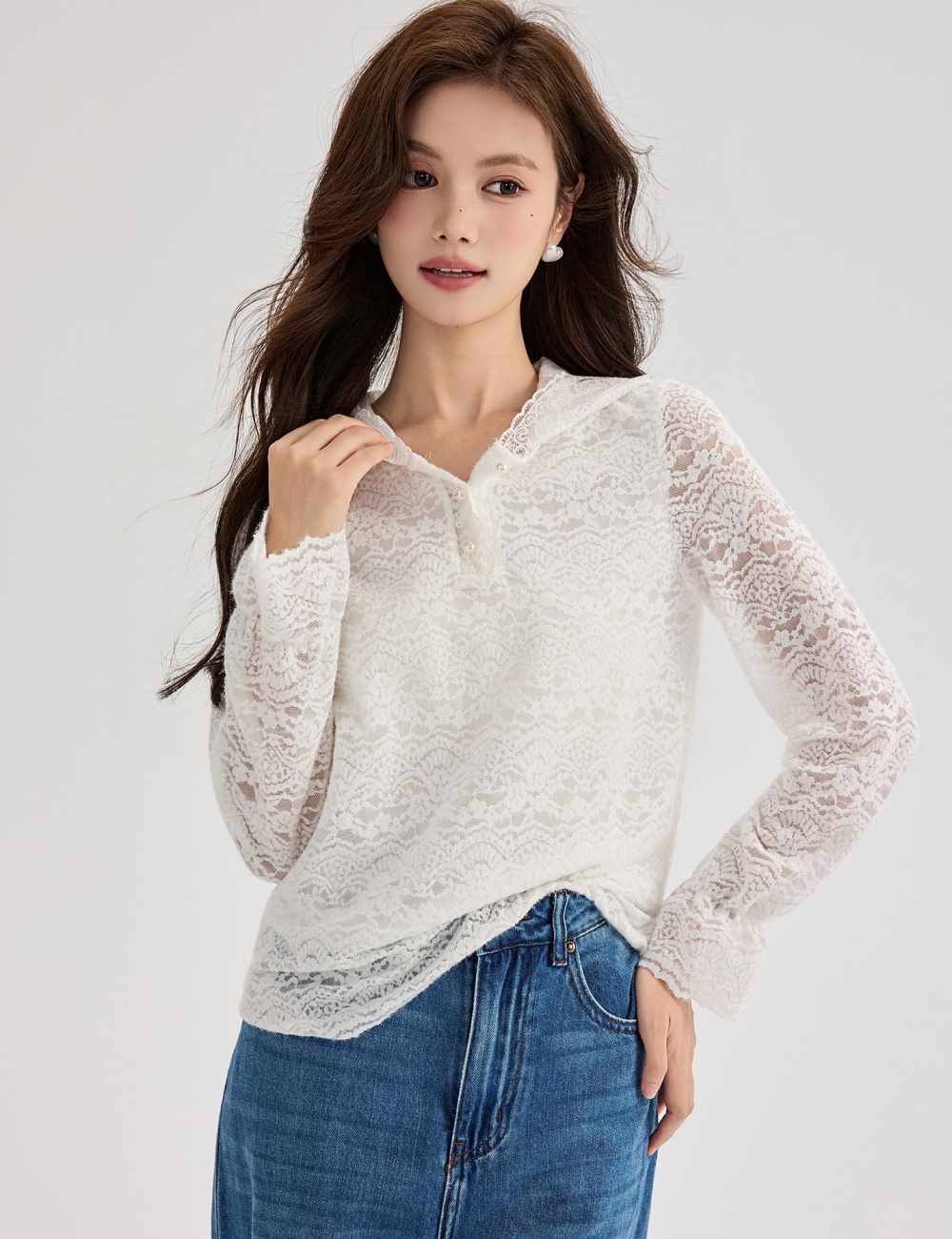 Lace loose tops temperament France style shirts