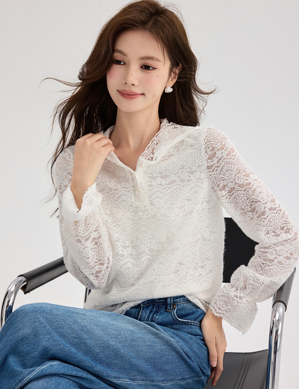 Lace loose tops temperament France style shirts