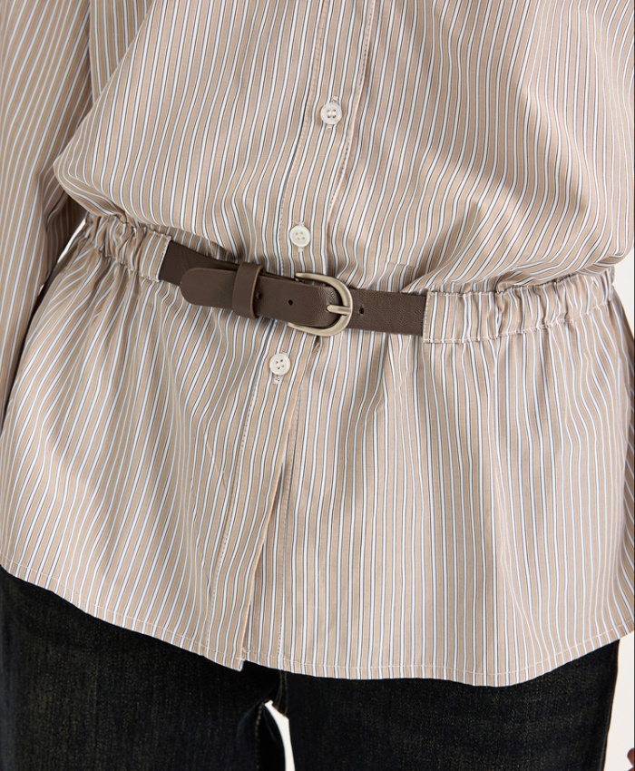 V-neck autumn all-match tops stripe commuting temperament shirt