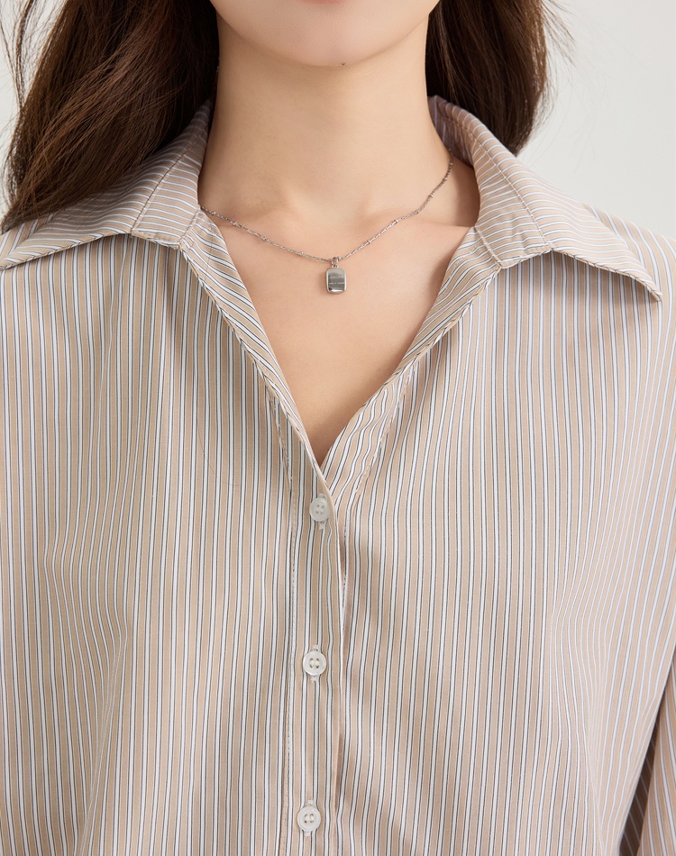 V-neck autumn all-match tops stripe commuting temperament shirt