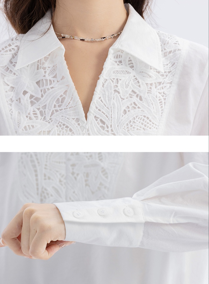 White splice light luxury tops autumn loose lace shirt