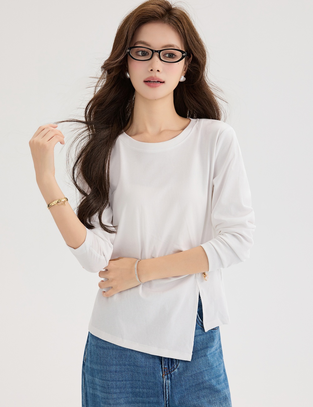 Long sleeve slim bottoming shirt fold tops for women