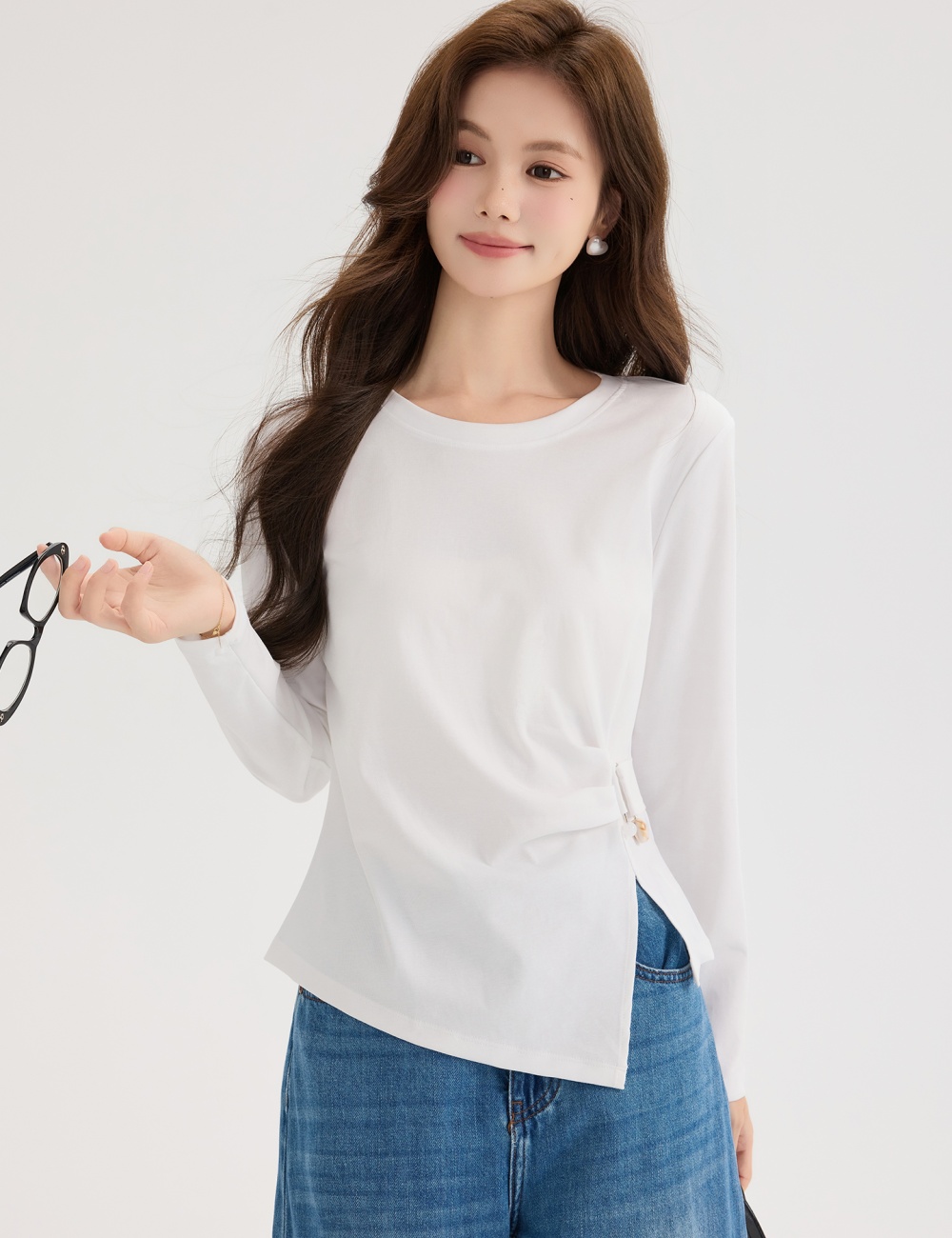 Long sleeve slim bottoming shirt fold tops for women