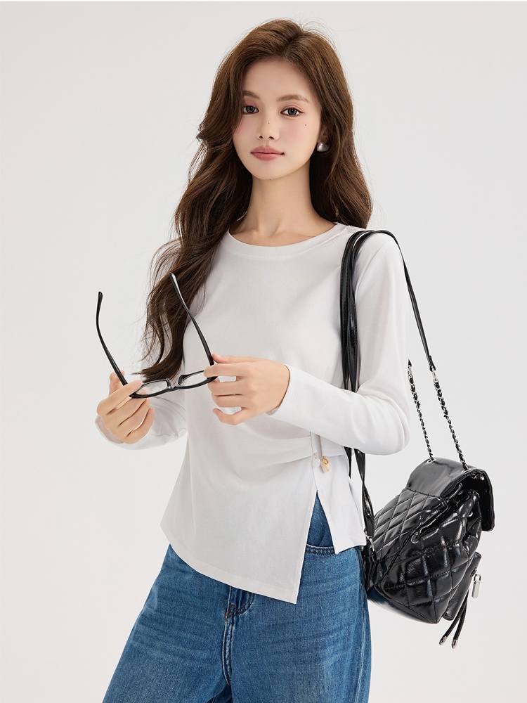 Long sleeve slim bottoming shirt fold tops for women