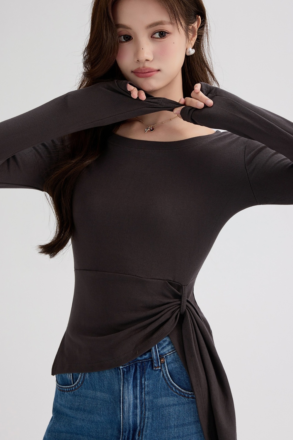 Long sleeve bandage T-shirt slim bottoming shirt