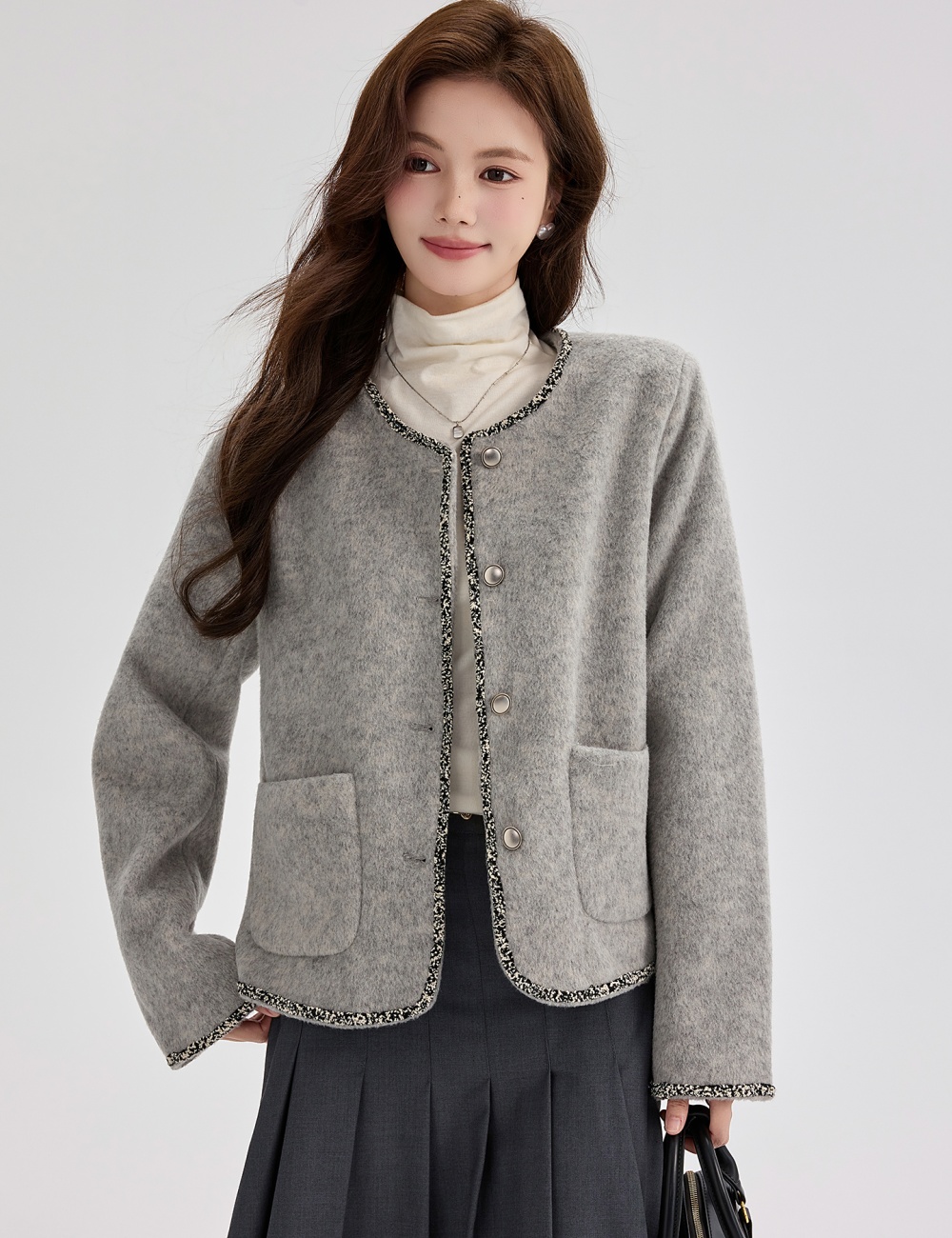 Autumn and winter gray woolen coat short tops for women