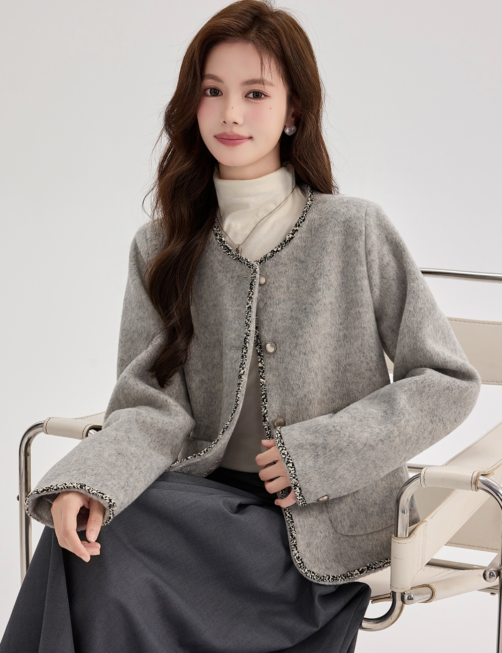Autumn and winter gray woolen coat short tops for women