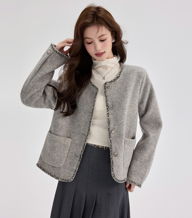 Autumn and winter gray woolen coat short tops for women