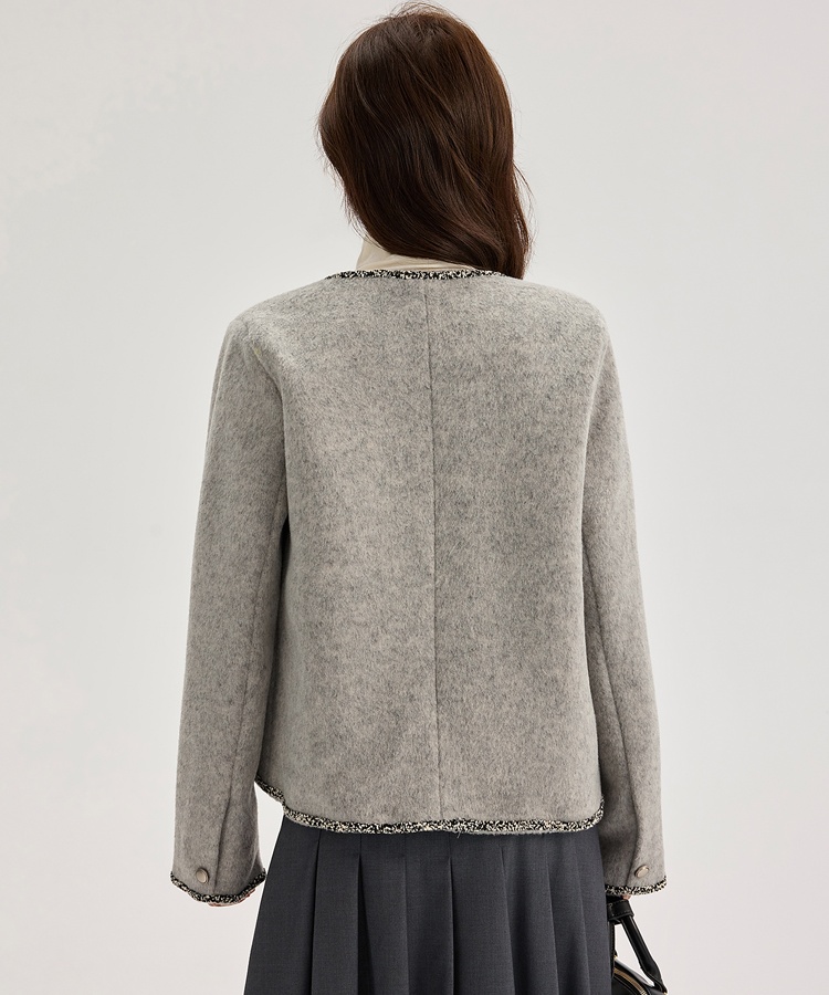 Autumn and winter gray woolen coat short tops for women