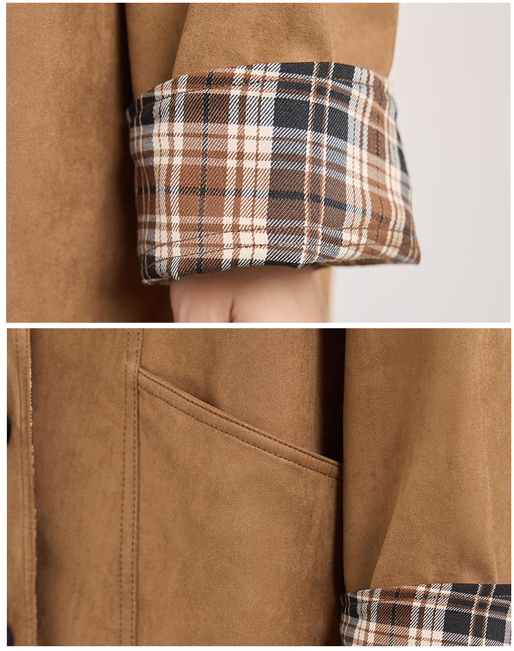 Loose fashion cstand collar tops Casual autumn plaid overcoat