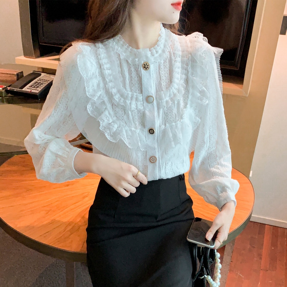 Autumn and winter lace small shirt lotus leaf edges tops