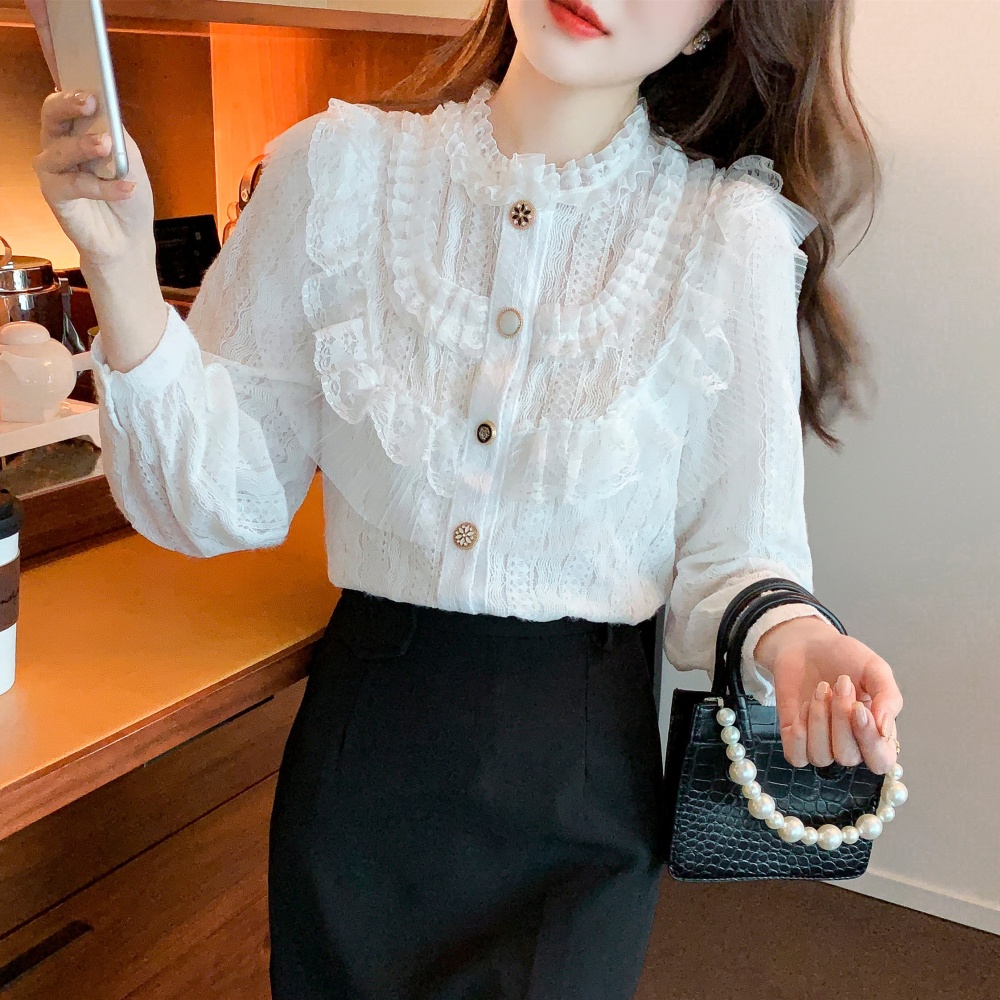 Autumn and winter lace small shirt lotus leaf edges tops