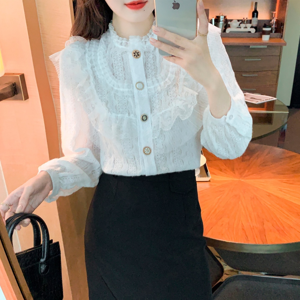 Autumn and winter lace small shirt lotus leaf edges tops