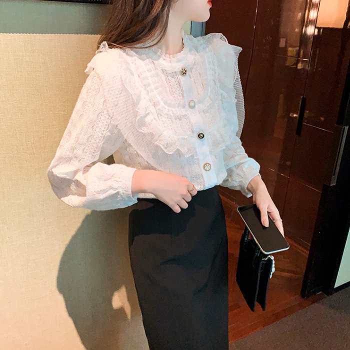 Autumn and winter lace small shirt lotus leaf edges tops