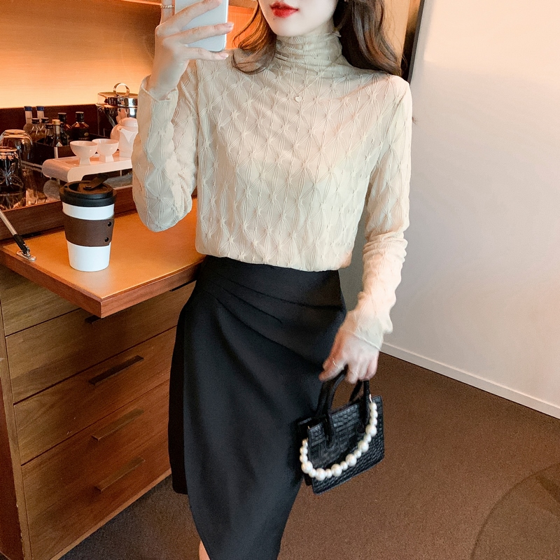 Chiffon bottoming shirt high collar small shirt