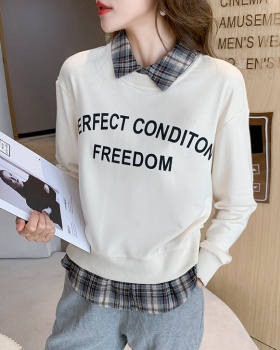 Cozy autumn splice pullover Pseudo-two hoodie for women