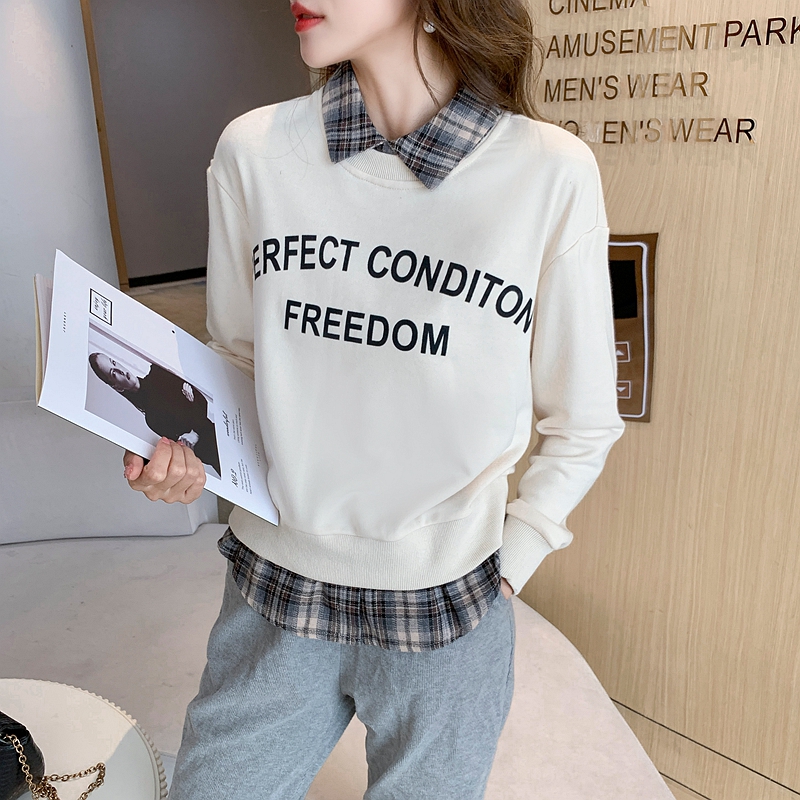 Cozy autumn splice pullover Pseudo-two hoodie for women