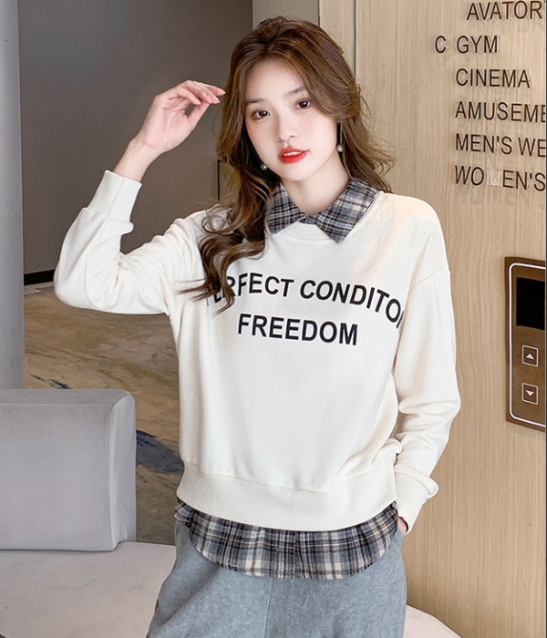 Cozy autumn splice pullover Pseudo-two hoodie for women