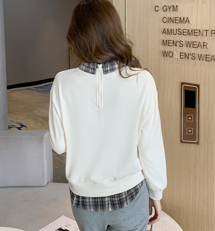 Cozy autumn splice pullover Pseudo-two hoodie for women