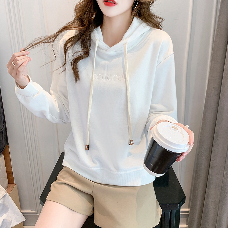 White long sleeve letters all-match hooded hoodie