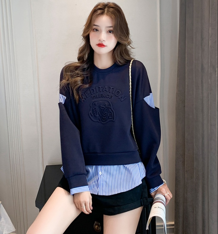 Pseudo-two Korean style tops autumn hoodie