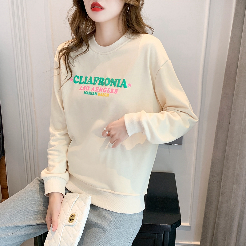 Round neck loose cotton terry pure autumn printing hoodie