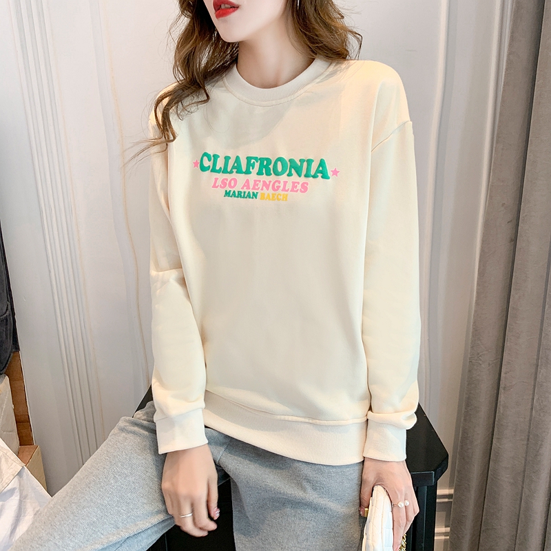Round neck loose cotton terry pure autumn printing hoodie