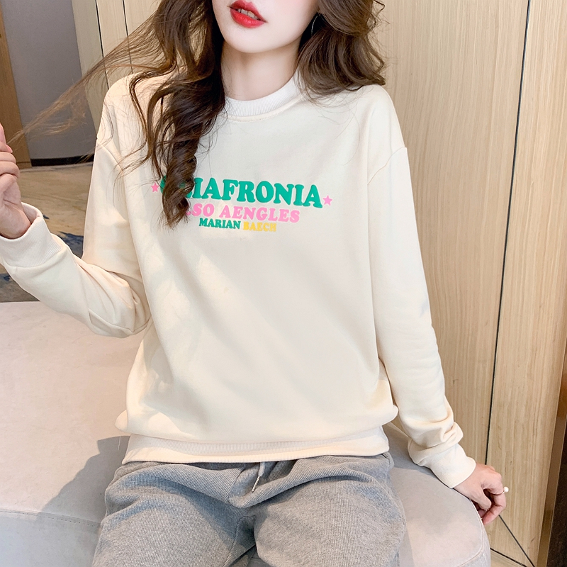 Round neck loose cotton terry pure autumn printing hoodie