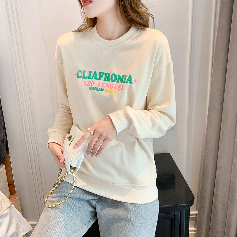 Round neck loose cotton terry pure autumn printing hoodie