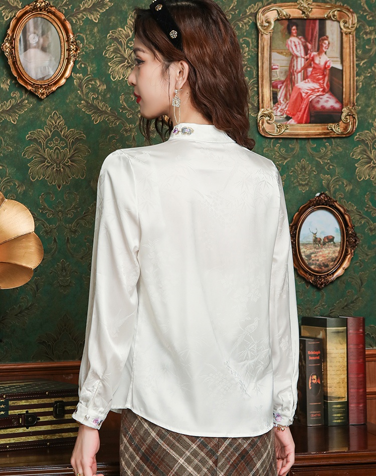 Embroidery tops real silk shirt for women