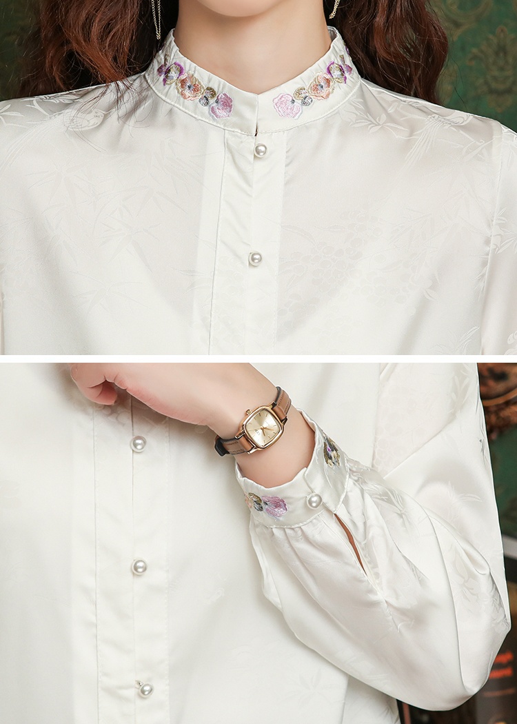 Embroidery tops real silk shirt for women