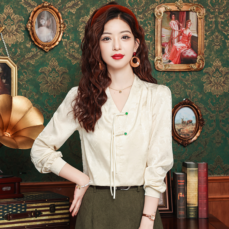 Long sleeve retro autumn shirt Chinese style spring tops