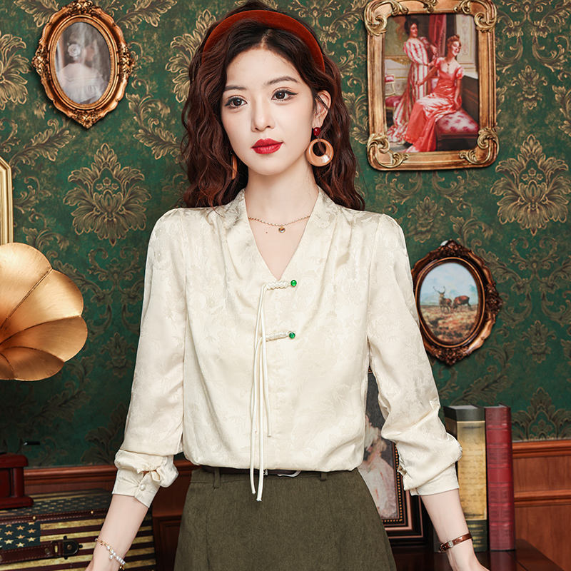 Long sleeve retro autumn shirt Chinese style spring tops