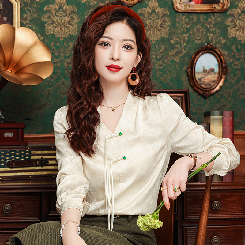 Long sleeve retro autumn shirt Chinese style spring tops