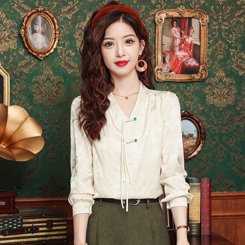Long sleeve retro autumn shirt Chinese style spring tops