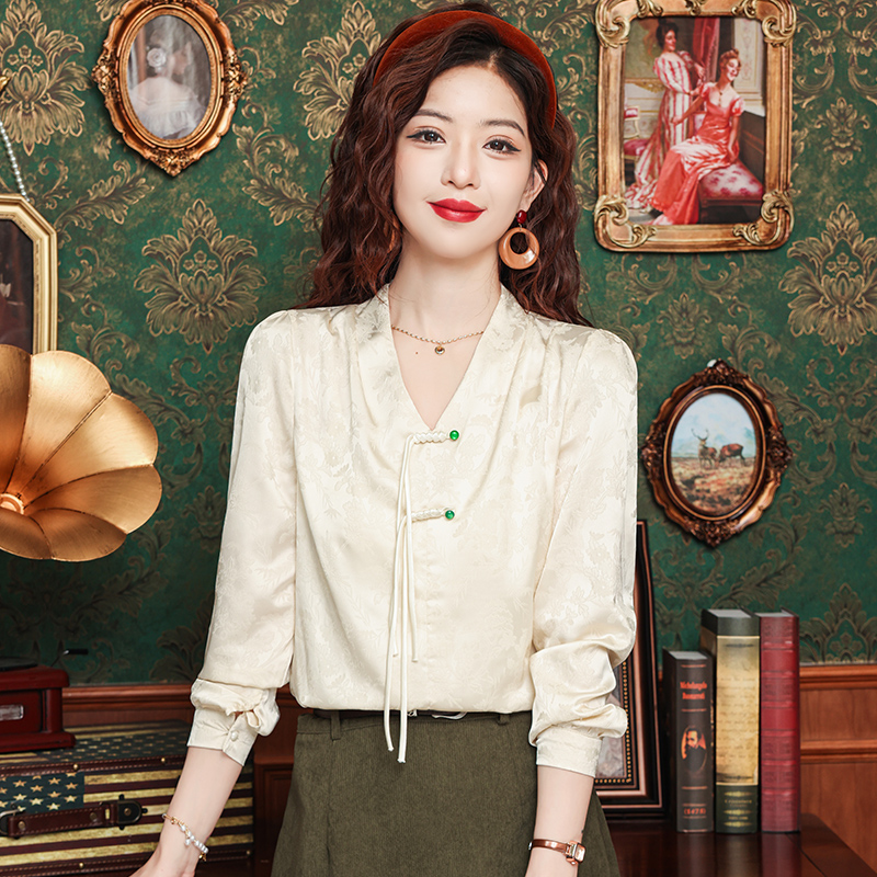 Long sleeve retro autumn shirt Chinese style spring tops