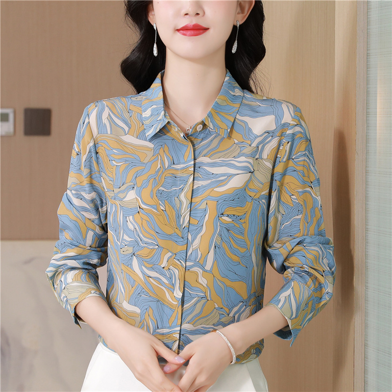Real silk long sleeve retro autumn shirt for women