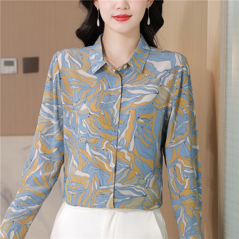 Real silk long sleeve retro autumn shirt for women