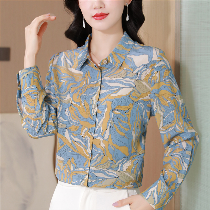 Real silk long sleeve retro autumn shirt for women